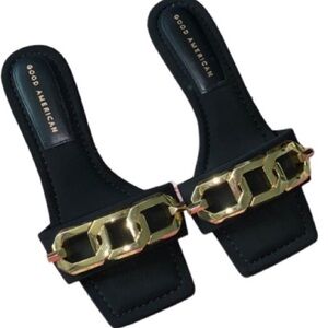 Good American sandals 5.5 NEW kitten heel oversized chain detail square toe